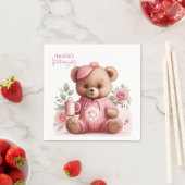 Boho-Teddybär-Mädchen Rosa Bär Blumen Geburtstag Serviette (Beispiel)