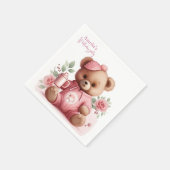 Boho-Teddybär-Mädchen Rosa Bär Blumen Geburtstag Serviette (Ecke)