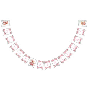 Boho-Teddybär-Mädchen Rosa Bär Blumen Geburtstag  Wimpelkette