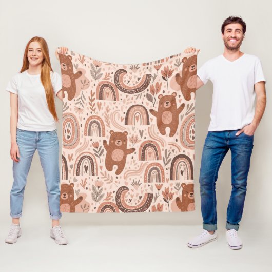 Boho-Teddybär-Regenbogen Braun Beige Rosé Fleecedecke (Beispiel)