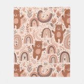 Boho-Teddybär-Regenbogen Braun Beige Rosé Fleecedecke (Vorderseite)