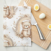 Boho-Teddybär-Regenbogen-Neutral-Blumen (2) Geschirrtuch (Viertel Falte)