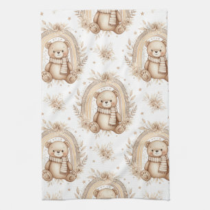 Boho-Teddybär-Regenbogen-Neutral-Blumen (2) Geschirrtuch