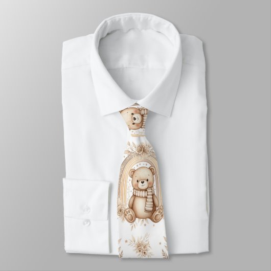 Boho-Teddybär-Regenbogen-Neutrales-Blumenmuster Krawatte (Gebunden)