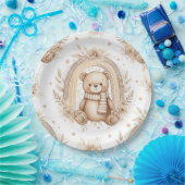 Boho-Teddybär-Regenbogen-Neutrales-Blumenmuster Pappteller (Party)