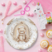 Boho-Teddybär-Regenbogen-Neutrales-Blumenmuster Pappteller (Party)