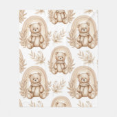 Boho-Teddybär-Regenbogen-Neutrales Floral Fleecedecke (Vorderseite)