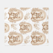 Boho-Teddybär-Regenbogen-Neutrales Floral Fleecedecke (Vorderseite (Horizontal))