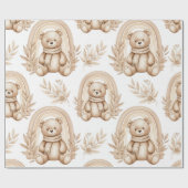 Boho-Teddybär-Regenbogen-Neutrales Floral Geschenkpapier (Flach)