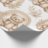Boho-Teddybär-Regenbogen-Neutrales Floral Geschenkpapier (Ecke)
