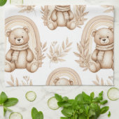 Boho-Teddybär-Regenbogen-Neutrales Floral Geschirrtuch (Gefaltet)