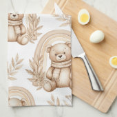 Boho-Teddybär-Regenbogen-Neutrales Floral Geschirrtuch (Viertel Falte)