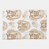 Boho-Teddybär-Regenbogen-Neutrales Floral Geschirrtuch (Horizontal)