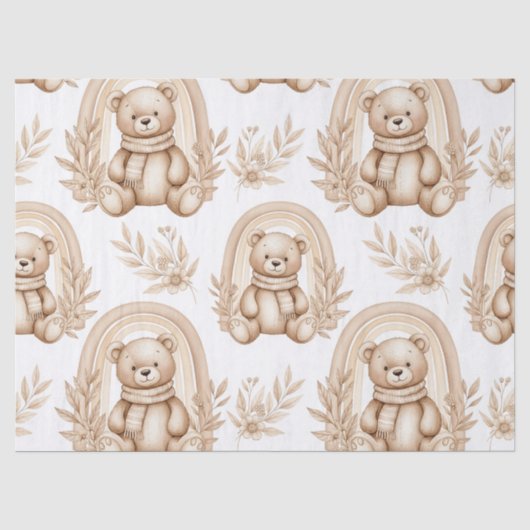 Boho-Teddybär-Regenbogen-Neutrales Floral Seidenpapier (Vorderseite)