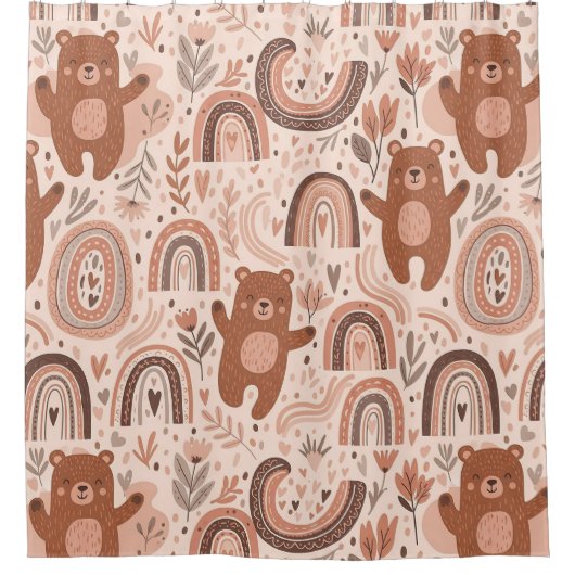 Boho-Teddybär-Regenbogennursery-Muster Duschvorhang (Vorderseite)