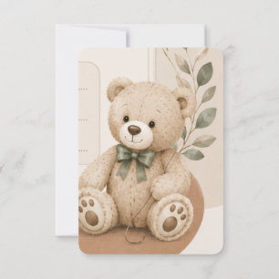 Boho-Teddybär-Sage-Grün-Baby-Shower-Einladung Karte