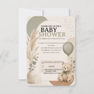 Boho-Teddybär-Sage-Grün-Baby-Shower-Einladung Karte