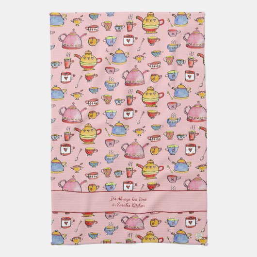 Boho Tee Drinker Zitat Rosa Personalisiertes Bauer Geschirrtuch (Vertikal)