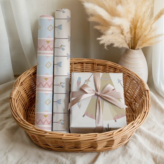 Boho Teepee Arrows Pastel Baby Dusche Geschenkpapier Set