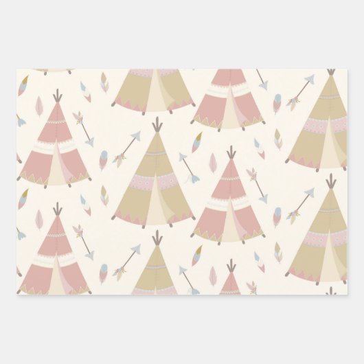 Boho Teepee Arrows Pastel Baby Dusche Geschenkpapier Set (Vorderseite)