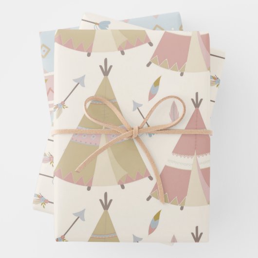 Boho Teepee Arrows Pastel Baby Dusche Geschenkpapier Set (Beispiel)