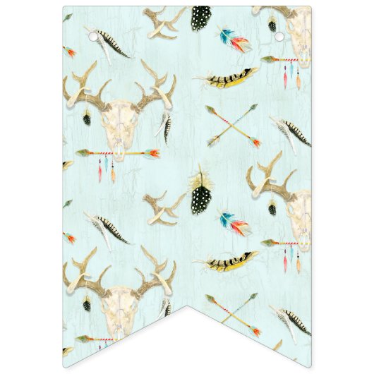 BOHO Teepee Baby Dusche Tribal Arrow Feder Blue Wimpelkette (Erste Fahne)