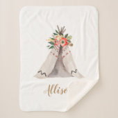 Boho Teepee Baby Girl Monogram Sherpa Blanket Sherpadecke (Vorderseite)