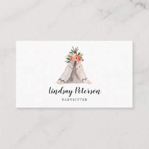 Boho Teepee Babysitter Business Cards Visitenkarte
