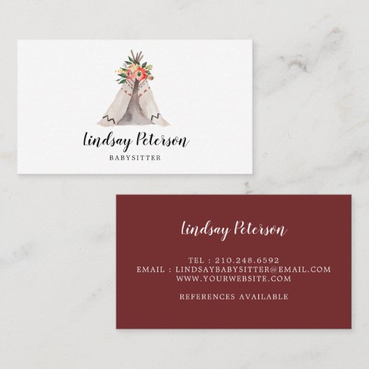 Boho Teepee Babysitter Business Cards Visitenkarte (Vorne/Hinten)