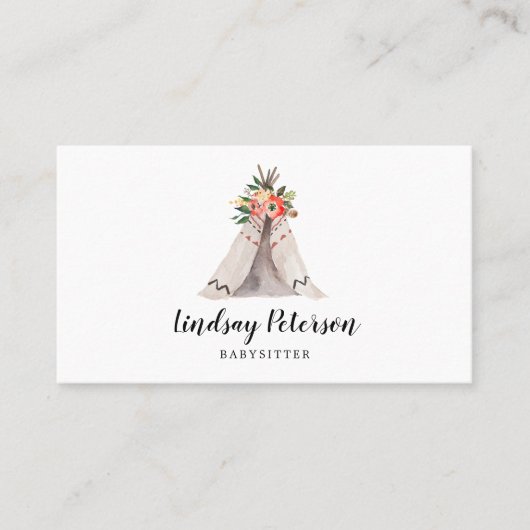 Boho Teepee Babysitter Business Cards Visitenkarte (Vorderseite)