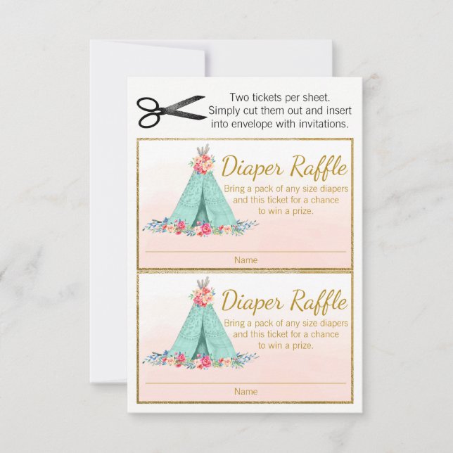 Boho TeePee Diaper Raffle Tickets (Vorderseite)