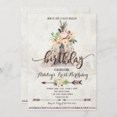 Boho TeePee Einladung zum Geburtstag, erster Gebur (Vorne/Hinten)