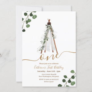 Boho Teepee First Birthday   Einladung