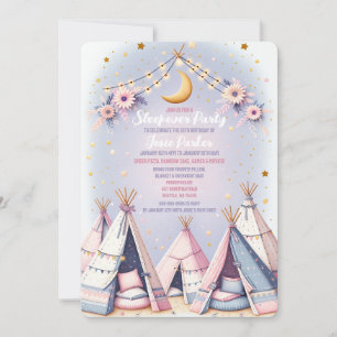 Boho Teepee Girly Sleepover Slumber Party Einladung