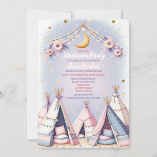 Boho Teepee Girly Sleepover Slumber Party Einladung