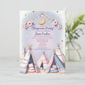 Boho Teepee Girly Sleepover Slumber Party Einladung (Stehend Vorderseite)