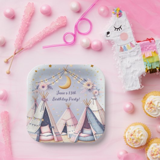 Boho Teepee Girly Sleepover Slumber Party Pappteller (Party)