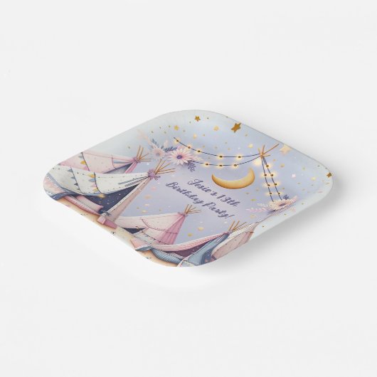 Boho Teepee Girly Sleepover Slumber Party Pappteller (Gewinkelt)