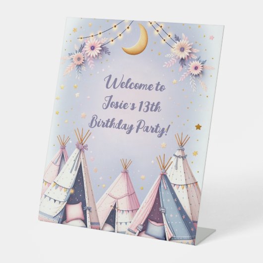 Boho Teepee Girly Sleepover Slumber Party Sockelschild (Vorderseite)