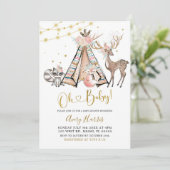 Boho Teepee Pink Floral Woodland Babydusche Invit Einladung (Stehend Vorderseite)