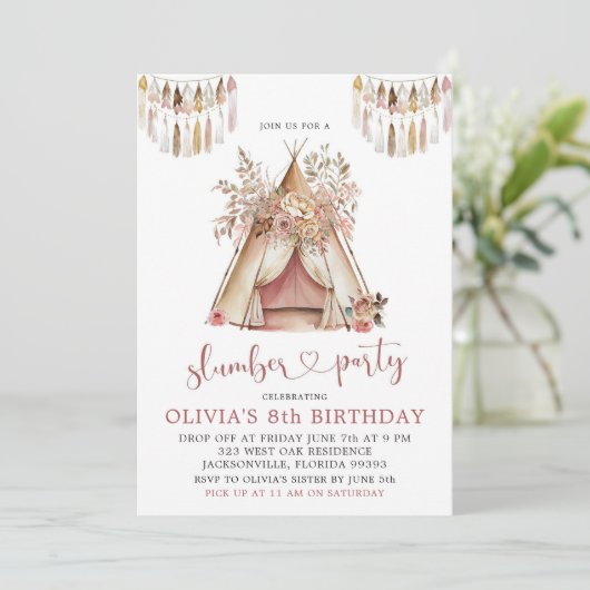 Boho Teepee Slumber-Party Einladung (Stehend Vorderseite)