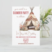 Boho TeePee Slumber Party, Sleepover, Geburtstag Einladung (Stehend Vorderseite)