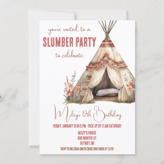 Boho TeePee Slumber Party, Sleepover, Geburtstag Einladung