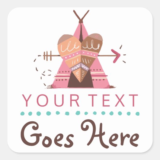 Boho Teepee Tribal Native Heart & Arrow Boutique Quadratischer Aufkleber (Vorderseite)