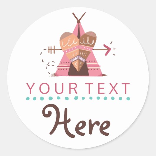 Boho Teepee Tribal Native Heart & Arrow Boutique Runder Aufkleber (Vorderseite)