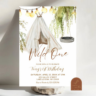 Boho Teepee Wild One Boy First Birthday Einladung