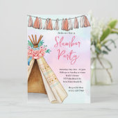 Boho Teepee Zent Sleepover Party Einladung (Stehend Vorderseite)