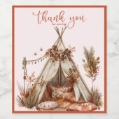 Boho Tent Feathers Garden Wedding Weinetikett (Einzelnes Label)