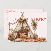 Boho Tent Feathers Wedding RSVP