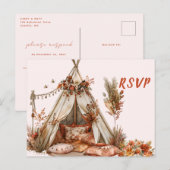 Boho Tent Feathers Wedding RSVP Postkarte (Vorne/Hinten)